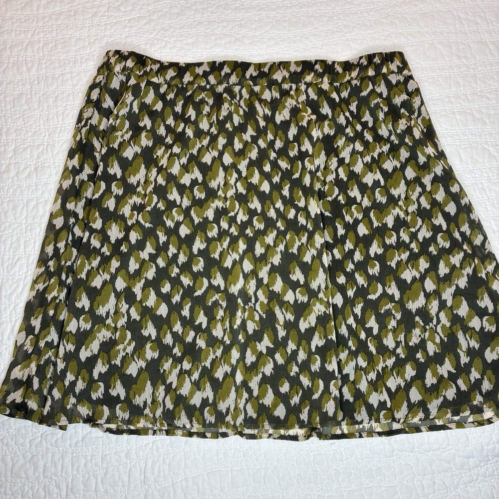 Banana Republic XLT Green Print Lined Skirt Elastic Waist‎ Pull On Artsy Flowy